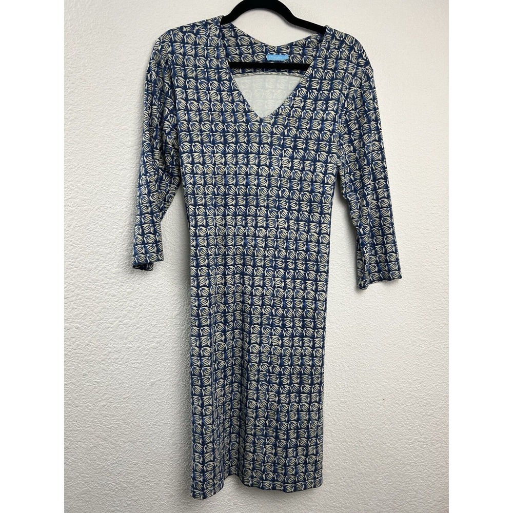 J. McLaughlin Blue Floral 3/4 Sleeve Catalina Cloth Dress Womens Size L Workwear